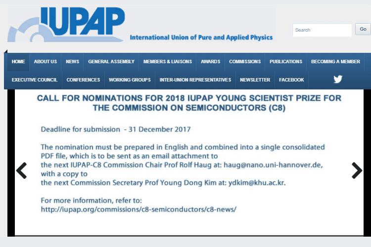 Premiação de jovens cientistas na área de Semicondutores pela International Union of Pure and Applied Physics (IUPAP)