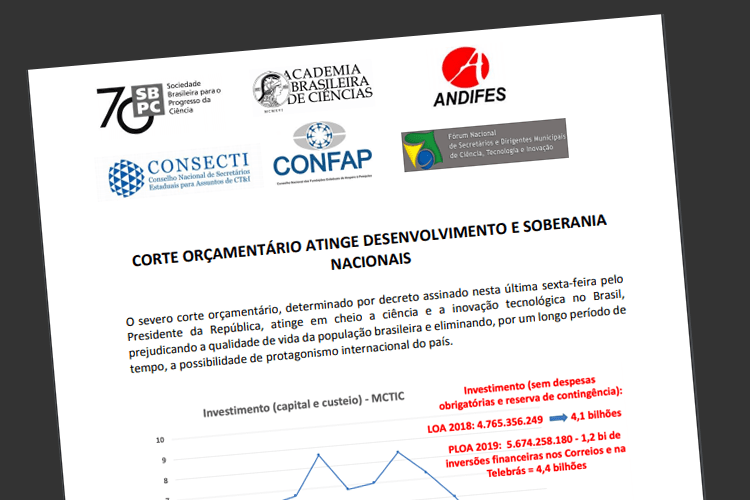 Corte de 42,27% em investimentos inviabiliza desenvolvimento nacional, alertam entidades científicas e acadêmicas
