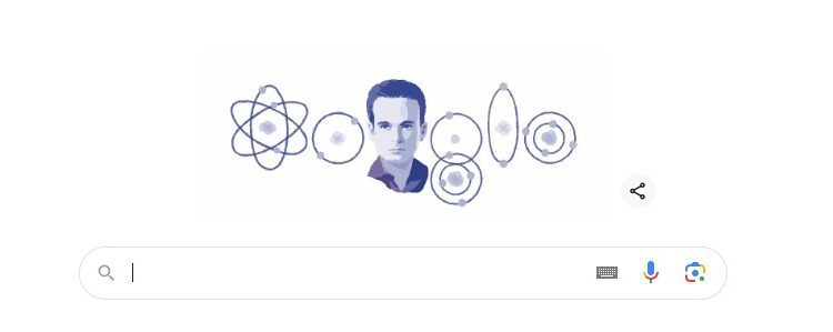 Google Doodle em homenagem ao centenário do físico César Lattes.