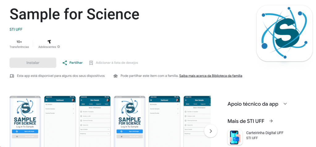 Tela de apresentação da página para baixar o aplicativo Sample for Science.
