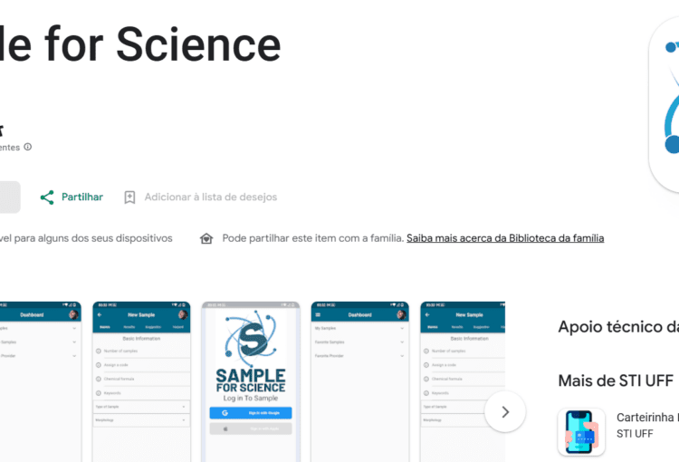 Tela de apresentação da página para baixar o aplicativo Sample for Science.
