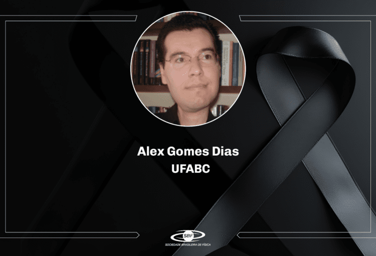 Destaque de óbito do professor Alex Gomes Dias, da UFABC. Fundo preto com fita preta e foto do professor em destaque.