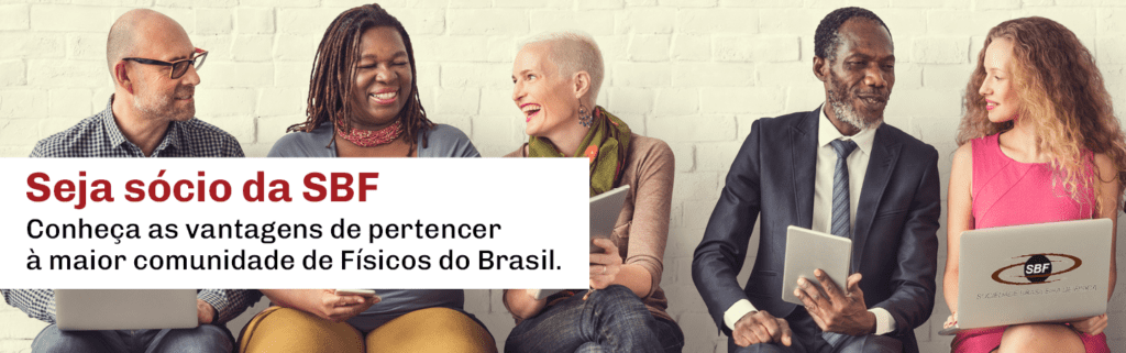 Banner "Seja sócio da SBF". Pessoas brancas, negras, jovens e idosos, sentados conversando.